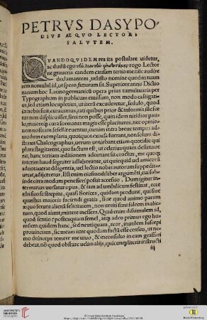 Petrus Dasypodius ae quo lectori salutem