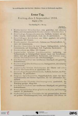 Erster Tag. Freitag, den 2. September 1938. Beginn 3 Uhr (Nr. 1-224)