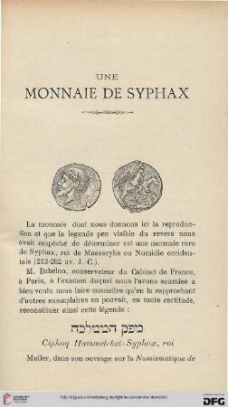 Sér. 4: Une monnaie de Syphax