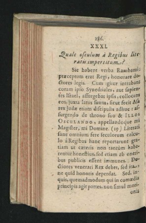 XXXI. Quale osculum a Regibus litaratis impertitum?