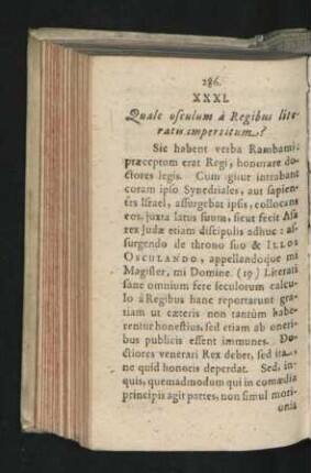 XXXI. Quale osculum a Regibus litaratis impertitum?