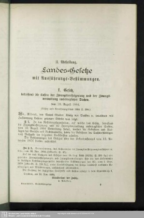 II. Abtheilung. Landes-Gesetze mit Ausführungs-Bestimmungen