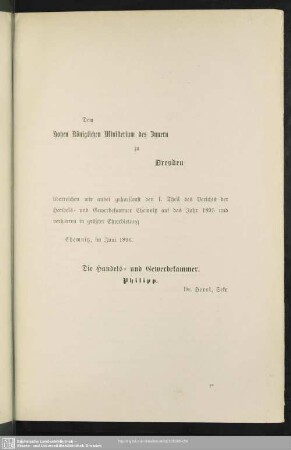 Dem Hohen Königlichen Ministerium des Innern zu Dresden