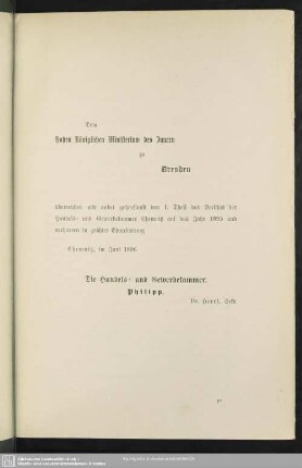 Dem Hohen Königlichen Ministerium des Innern zu Dresden
