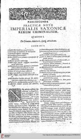 Pars Secunda, Practicae Criminalis, Quaestio 51 De crimine adulterii, ejusque atrocitate