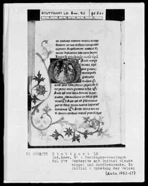 Gebetbuch des Konrad Peutinger — Initiale G (aude virgo), darin Anbetung der Weisen, Folio 51verso