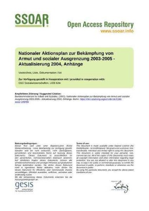 Nationaler Aktionsplan zur Bekämpfung von Armut und sozialer Ausgrenzung 2003-2005 - Aktualisierung 2004, Anhänge