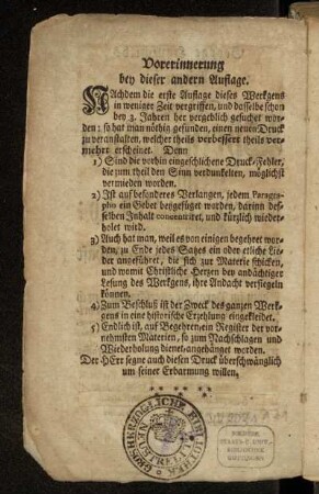 Vorerinnerung bey dieser andern Auflage
