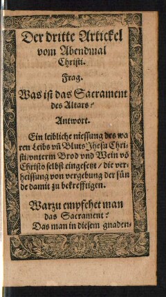 Der dritte Artickel vom Abendmal Christi.