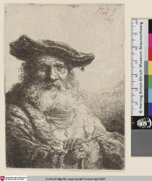 [Alter Mann mit Bart und Samtkappe; Old man with flowing beard and velvet cap; Vieillard à barbe frisée]