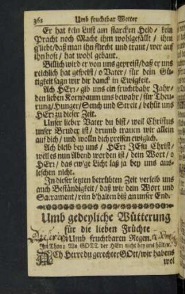 Umb gedeyliche Wütterung für die lieben Früchte Umb fruchtbaren Regen.