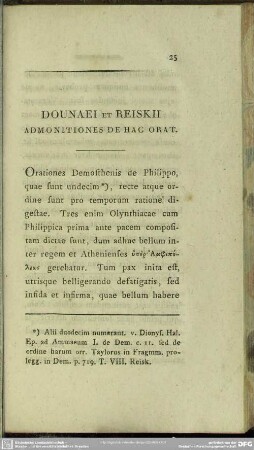 Dounaei Et Reiskii Admonitiones De Hac Orat.