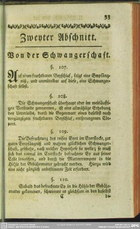 Zweyter Abschnitt. Von der Schwangerschaft