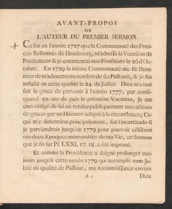 Avant-Propos De L`Auteur Du Premier Sermon.