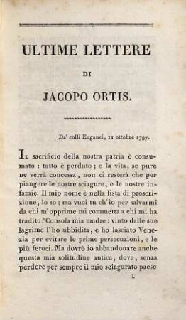 Ultime Lettere di Jacopo Ortis