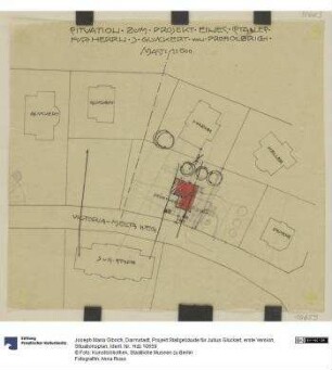 Darmstadt, Projekt Stallgebäude für Julius Glückert, erste Version, Situationsplan