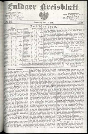 Erste Ausgabe vom Donnerstag, den 12. Mai 1892.