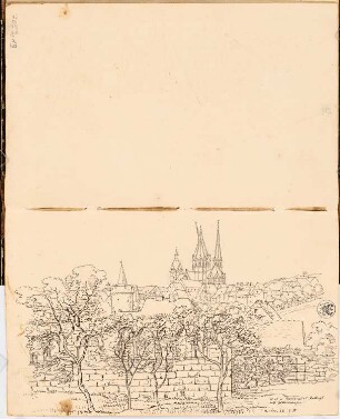 Reiseskizzenbuch 1828: Kaiserpfalz, Gelnhausen: Perspektivische Ansicht der Kaiserpfalz Gelnhausen