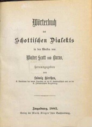 Wörterbuch des Schottischen Dialekts in den Werken von Walter Scott und Burns