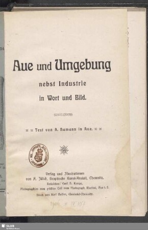 Aue und Umgebung nebst Industrie in Wort und Bild