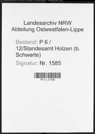 Sterberegister Standesamt Holzen bei Schwerte
