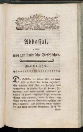 Abbassai, eine morgenländische Geschichte. Zweiter Theil.