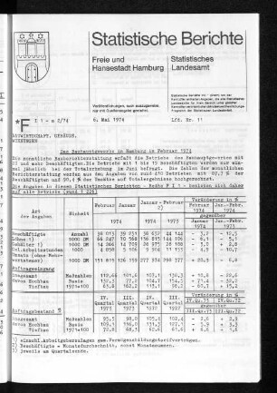 Das Bauhauptgewerbe in Hamburg im Februar 1974 : Lfd. Nr. 11