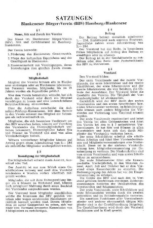 Satzungen : Blankeneser Bürger-Verein (BBV) Hamburg-Blankenese
