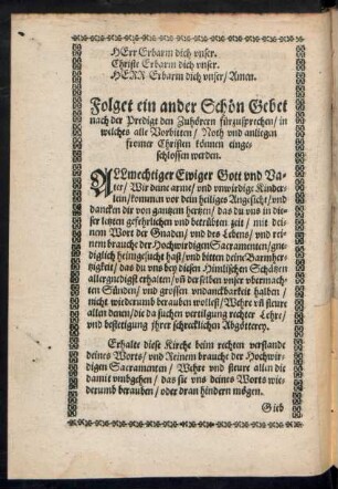 Folget ein ander Schön Gebet nach der Predigt den Zuhörern fürzuspechen ...