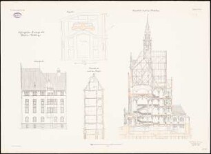Amtsgericht, Berlin-Wedding: Lageplan 1:1000, Querschnitte Seitenansicht 1:100