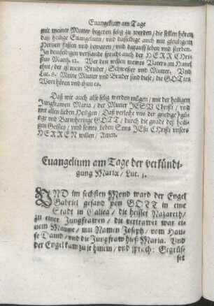 Euangelium am Tage der verkündigung Mariæ/ Luc. 1.