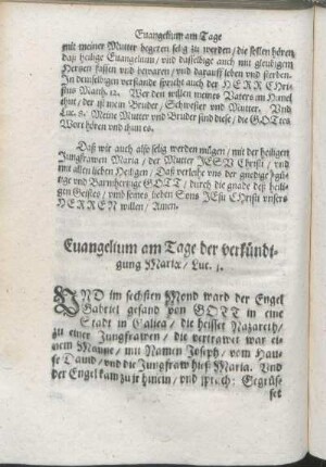 Euangelium am Tage der verkündigung Mariæ/ Luc. 1.