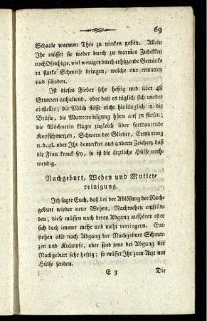 Nachgeburt, Wehen und Mutterreinigung.