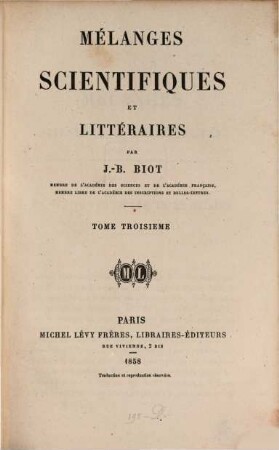 Mélanges scientifiques et littéraires, 3