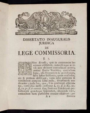 3-24, Dissertatio Inauguralis Juridica De Lege Commissoria.