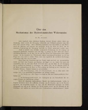 Über den Mechanismus des Hydrodynamischen Widerstandes