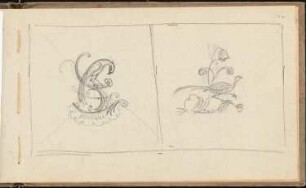 Skizzenbuch 1915: Bildfelder Vögel mit Ornamenten und Blumen