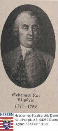 Klipstein, Jakob Christian (1715-1786) / Porträt, Brustbild in Medaillon, mit Bildlegende 'Geheimer Rat Klipstein 1777-1786'