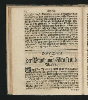 Das V. Capitel von der Pfändungs-Krafft und Wirckung.