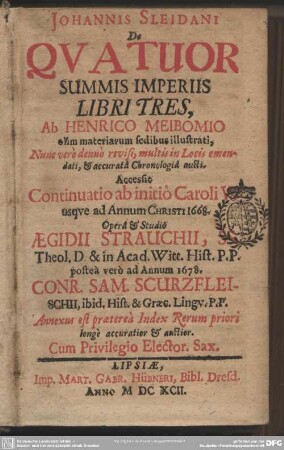 Johannis Sleidani De Quatuor Summis Imperiis Libri Tres
