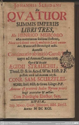 Johannis Sleidani De Quatuor Summis Imperiis Libri Tres
