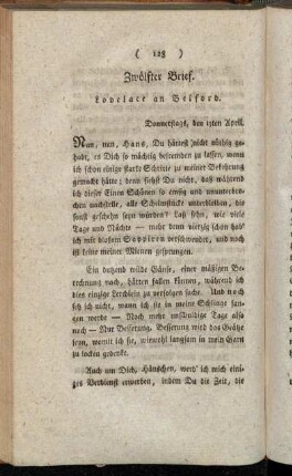 Zwölfter Brief. Lovelace an Belford. - Sechszehnter Brief. Clarissa an Fräulein Howe.
