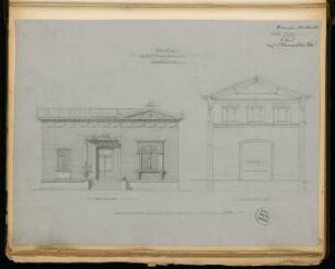 Ausstellungsgebäude Monatskonkurrenz November 1874: Aufriss Seitenansicht, Querschnitt; Maßstabsleiste
