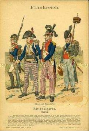 Uniformdarstellung, Gemeine und Offiziere der Nationalgarde, Erste Republik Frankreich, 1793/1794.