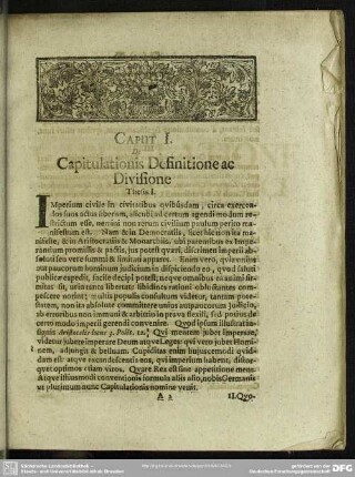 Caput I. De Capitulationis Definitione ac Divisione