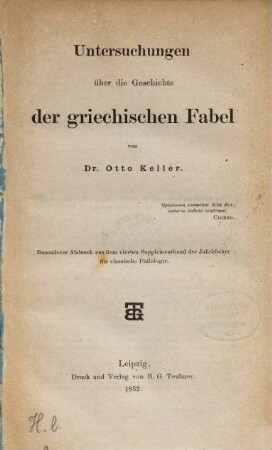 Untersuchungen über die Geschichte der griechischen Fabel