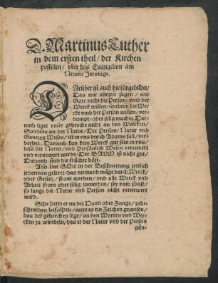 D. Martinus Luther in dem ersten theil/ der Kirchen postillen/ uber das Evangelion am Newen Jarstage.