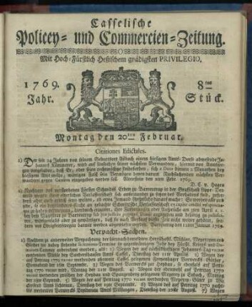 8tes Stueck, Montag den 20ten Februar 1769