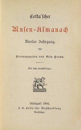 Cotta'scher Musen-Almanach : für das Jahr .... 1894 = Jg. 4