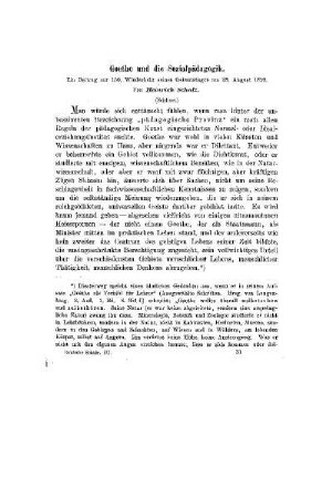 Goethe und die Sozialpädagogik : ein Beitrag zur 150. Wiederkehr seines Geburtstages am 28. August 1899 ; (Schluss)